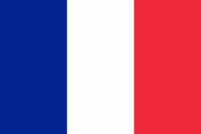 De vlag van Frankrijk, bestaande uit drie verticale strepen: blauw links, wit in het midden en rood rechts.
